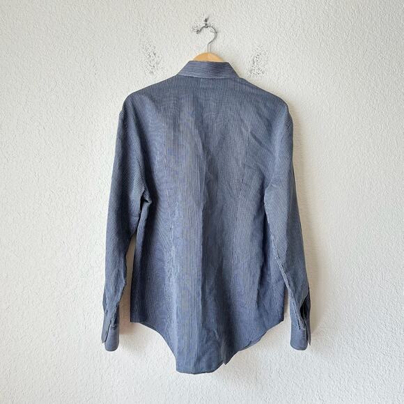 ARMANI COLLEZIONI Shirt Blue Black Pinstriped Button Up Office Preppy - Picture 3 of 10